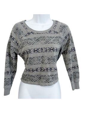 HOLLISTER Cropped Sweatshirt Aztec Print Gray Small